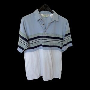 80's‎ Palmland Club XL Blue White Striped Short Sleeve Polo Shirt 6050-430